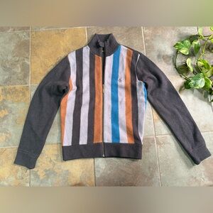 Penguin by Munsingwear Full Zip 100% Wool Sweater Jacket Men S Grey/Multi Stripe